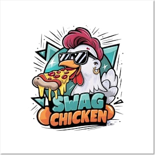 Pizza-Fueled Chicken With Cool Shades Posters and Art